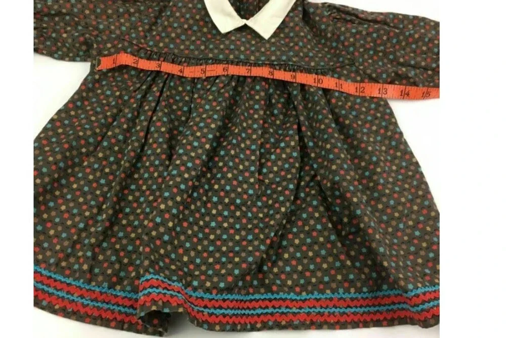 VTG 70s Duets Cotton Puff Sleeve Peter Pan Collar Smock Dress Floral Prairie 5T